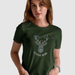 Flyers Wing® India Womens Premium Animal, Typography Print Hunter Green T-Shirt